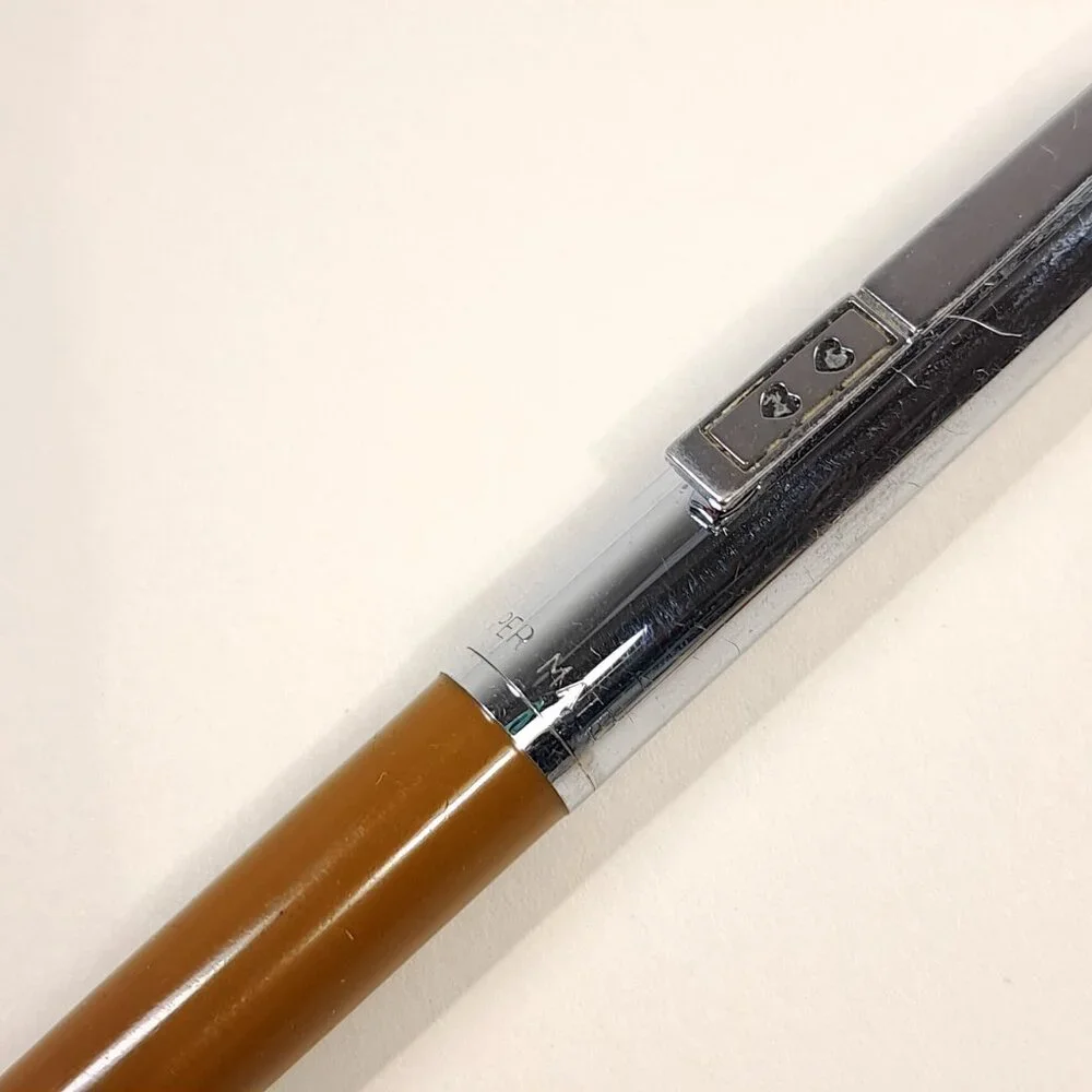 Vintage Paper Mate Double Heart Ballpoint Pen Brown‎ & Chrome silver made USA